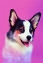 Watercolor portrait of cute Cardigan Welsh Corgi dog.