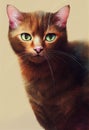 Watercolor portrait of cute Chausie cat.