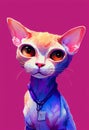Watercolor portrait of cute Devon Rex cat.