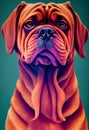 Watercolor portrait of cute Dogue de Bordeaux dog.