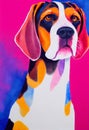 Watercolor portrait of cute English Foxhound dog. Royalty Free Stock Photo