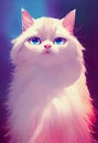 Watercolor portrait of cute fluffy cat.