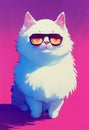 Watercolor portrait of cute fluffy cat in glasses.