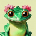 Watercolor portrait of cute frog land animal.