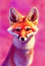Watercolor portrait of cute kit fox land animal.