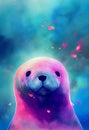 Watercolor portrait of cute manatee water animal. Royalty Free Stock Photo