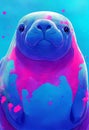 Watercolor portrait of cute manatee water animal. Royalty Free Stock Photo