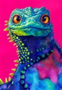 Watercolor portrait of cute marine iguana water animal. Royalty Free Stock Photo