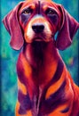 Watercolor portrait of cute Redbone Coonhound dog.