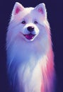 Watercolor portrait of cute Samoyed dog.