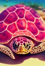Watercolor portrait of cute sea turtle water animal. Royalty Free Stock Photo