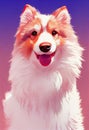 Watercolor portrait of cute Shetland Sheepdog.