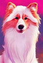 Watercolor portrait of cute Shetland Sheepdog.