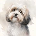 Watercolor portrait of a cute shih tzu dog. Digital painting.