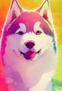 Watercolor portrait of cute Siberian Huskie dog. Royalty Free Stock Photo