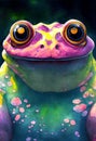 Watercolor portrait of cute swamp frog land animal. Royalty Free Stock Photo