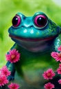 Watercolor portrait of cute swamp frog land animal. Royalty Free Stock Photo