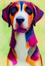 Watercolor portrait of cute Treeing Walker Coonhound dog. Royalty Free Stock Photo