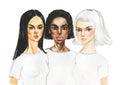 Watercolor portrait of diversity women