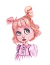 A watercolor portrait of Doll. Pink.