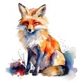 Watercolor portrait of a fox with colorful, bright, vibrant, and trippy colors