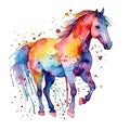 Watercolor portrait of a horse with colorful, bright, vibrant, and trippy colors