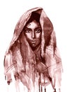 Watercolor portrait of indian woman