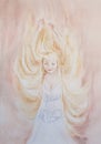 Watercolor portrait of pregnant woman with embryo baby in belly Royalty Free Stock Photo