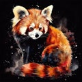 Watercolor portrait of a red panda with colorful, bright, vibrant, and trippy colors