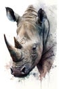 Watercolor portrait of a rhinoceros. Digital art painting