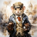 A watercolor portrait of a sharp-dressed mouse exudes business elegance and charm
