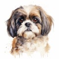 Watercolor Portrait Of Shih Tzu: Calm, Focused, And Cute Expression