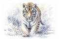 Watercolor portrait of a white tiger in the snow. Animal illustration. Generative AI Royalty Free Stock Photo