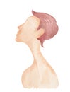 watercolor silhouette of woman with naked neck