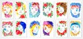 Watercolor portraits with flowers. Zodiac signs set. Vector illustration. Royalty Free Stock Photo