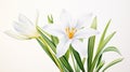 Watercolor Portrayal of Zephyranthes Minuta Flower on White Canvas AI Generated