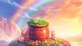 Watercolor pot of gold on a rainbow Royalty Free Stock Photo