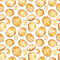 Watercolor Potato Seamless Pattern, Aquarelle Potato Cuts, Water-Colour Vegetable Pieces Tile