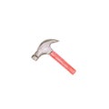 Watercolor ppencils hand drawn illustration of hammer with red handle isolated on white Royalty Free Stock Photo