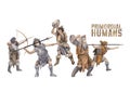 Watercolor primordial humans with weapons, hunters and warriors Royalty Free Stock Photo