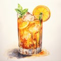 Realistic Watercolor Illustration Of Iced Orange Drink
