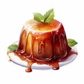 Watercolor Pudding Clipart Brown Pudding With Sauce On White Background