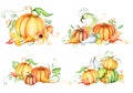 Watercolor pumpkin and autumn leaves. Harvest composition. Happy Thanksgiving day. Hand drawn illustration Royalty Free Stock Photo