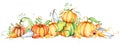 Watercolor pumpkin and autumn leaves. Harvest composition. Happy Thanksgiving day. Hand drawn illustration Royalty Free Stock Photo