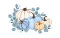 Watercolor pumpkin composition, floral pumpkins, Halloween clip art, autumn design elements, fall arrangement, Harvest Royalty Free Stock Photo