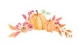 Watercolor Pumpkins Arch Flowers Hand Painted Fall Autumn Bouquet Royalty Free Stock Photo