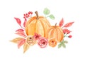 Watercolor Pumpkins Flowers Hand Painted Fall Autumn Bouquet Royalty Free Stock Photo