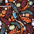 Autumn seamless pattern. Blue watertights, old lantern.