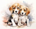 The watercolor puppy is a happy cartoon white.