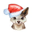 Watercolor puppy in Santa hat